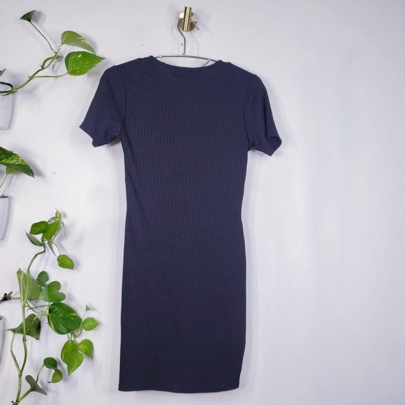 CITRUS Black Textured Sheath Mini Dress 8 MEDIUM V-Neck Front Lace-up Cap Sleeve - Picture 10 of 11